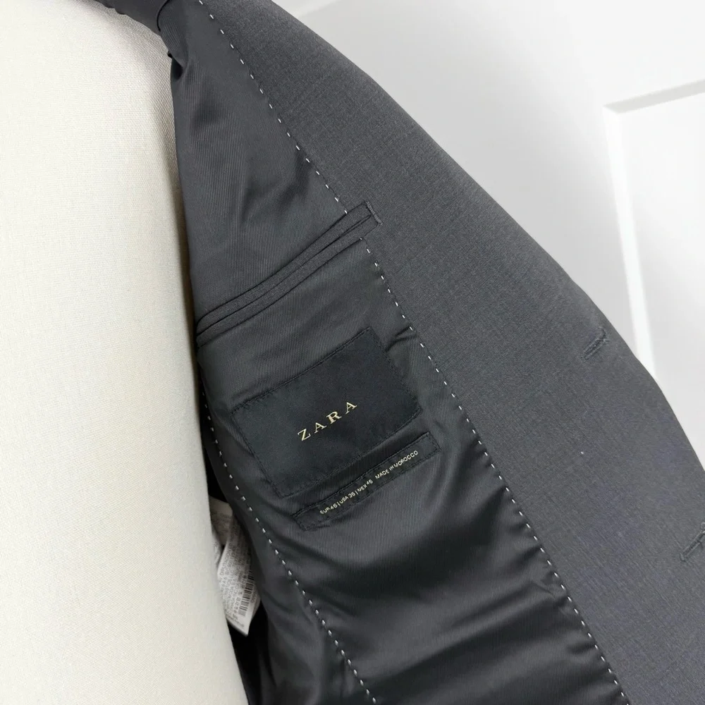 NEW Zara Wool Blend Slim Fit Blazer Graphite Grey Size 36US
